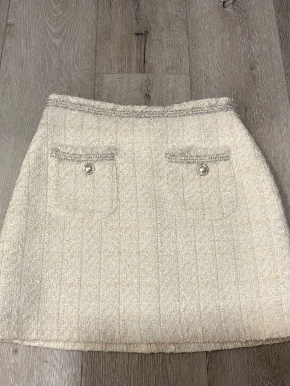 ZARA Woman Textured Cream Tweed Boucle Mini Skirt